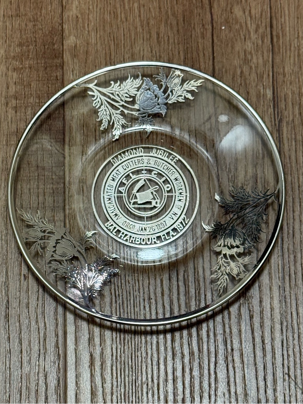 '72 AMCBW Amalgamated Meat Cutter Butcher Jubilee Silver Overlay Plate